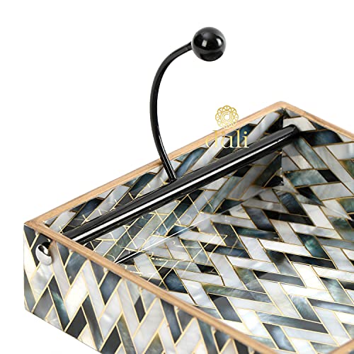 DULI Premium Engineered Wood Napkin Holder with Elegant Woven Design | Digital Print & Water-Resistant Lacquer Coating (MOP Zigzag) - Image 3