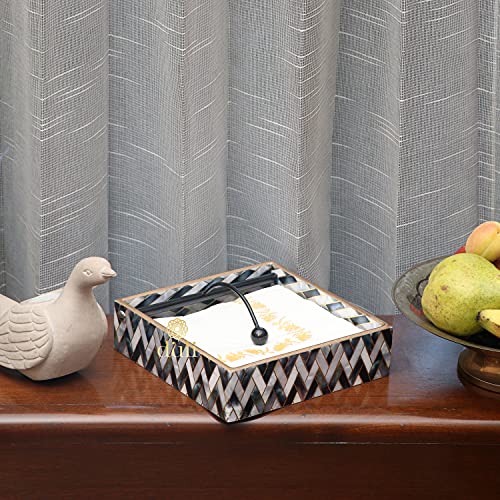 DULI Premium Engineered Wood Napkin Holder with Elegant Woven Design | Digital Print & Water-Resistant Lacquer Coating (MOP Zigzag) - Image 2