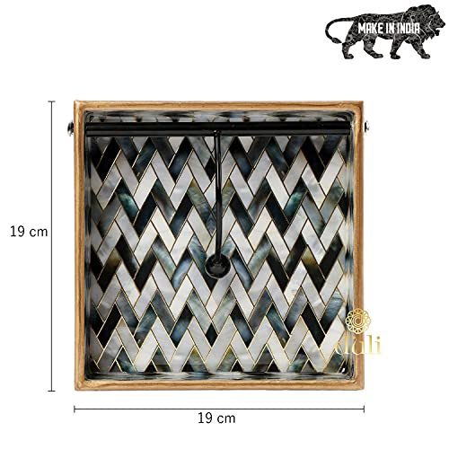 DULI Premium Engineered Wood Napkin Holder with Elegant Woven Design | Digital Print & Water-Resistant Lacquer Coating (MOP Zigzag) - Image 4