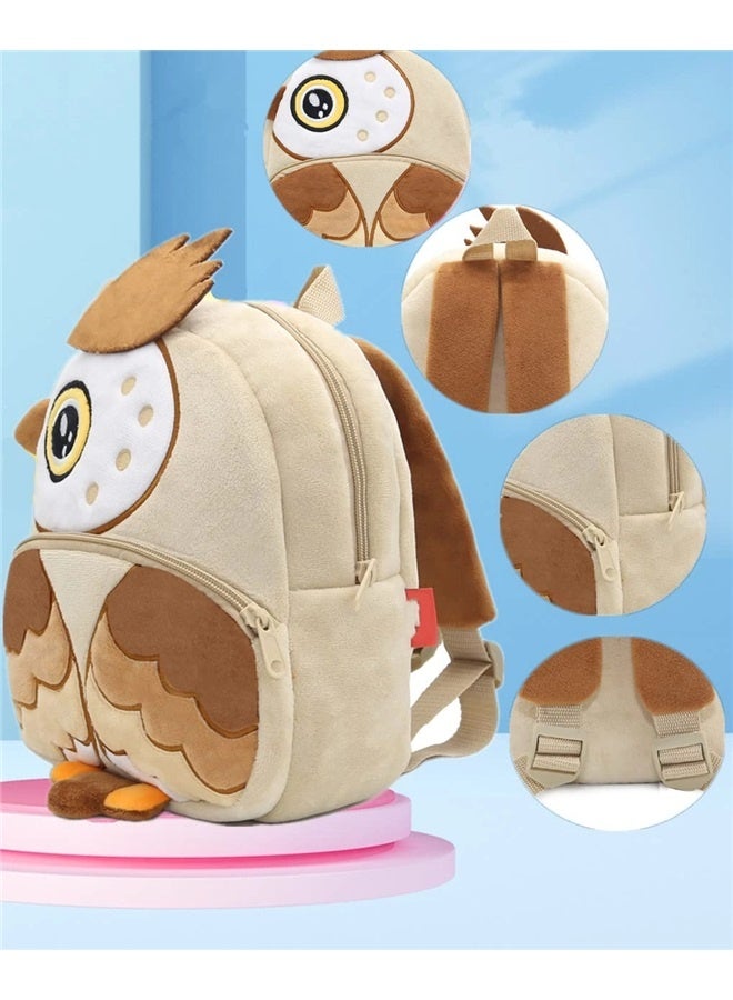 Toddler Backpack for Boys and Girls, Cute Soft Plush Animal Cartoon Mini Backpack Little For Kids 2-6 Years (owl brown)  - Image 3