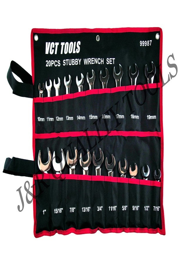 VCT 20 PC SAE STANDARD AND MM METRIC SIZE SIZED SHORT LENGTH END STUBBY WRENCH SET 7/16" to 1" and 10mm to 19mm - Image 3