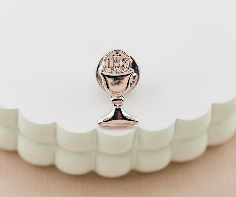 Precious Pieces First Communion Gift Chalice Tie or Lapel Pin for Boys (Silver Tone) - Image 5