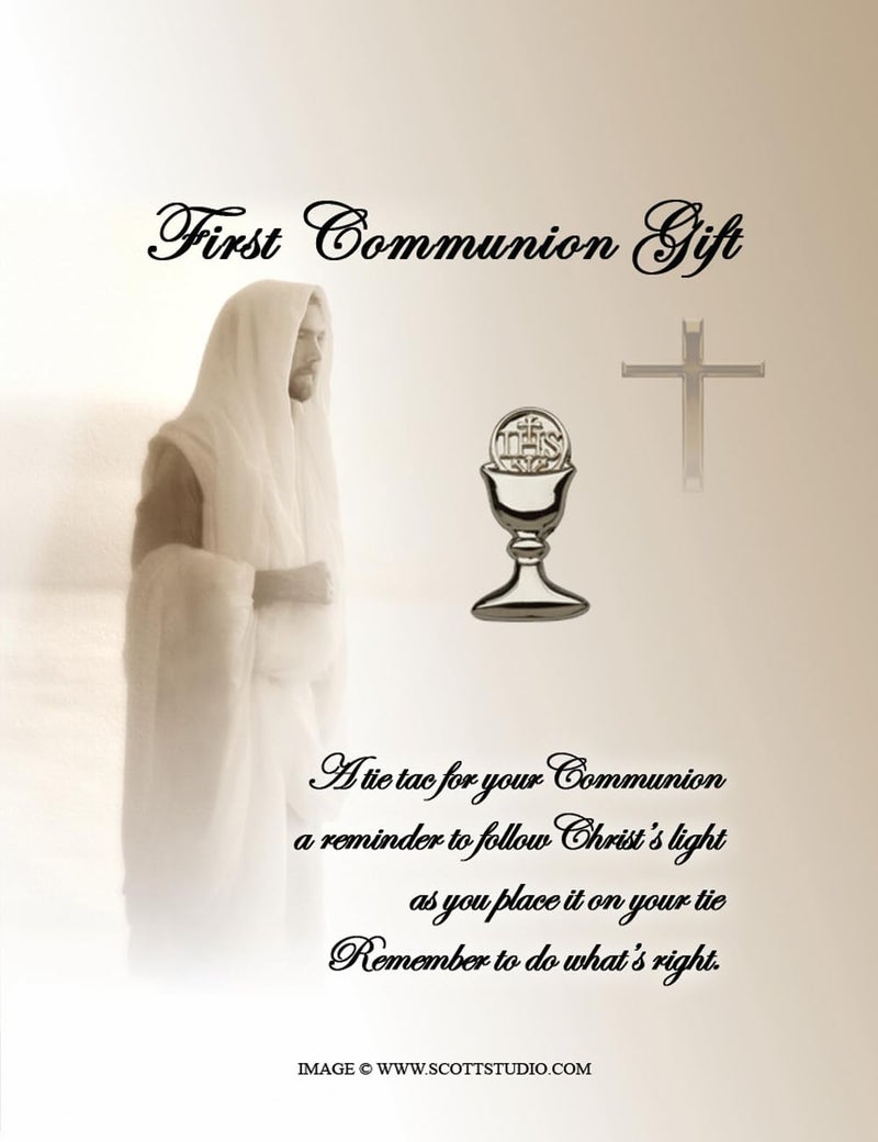 Precious Pieces First Communion Gift Chalice Tie or Lapel Pin for Boys (Silver Tone) - Image 2