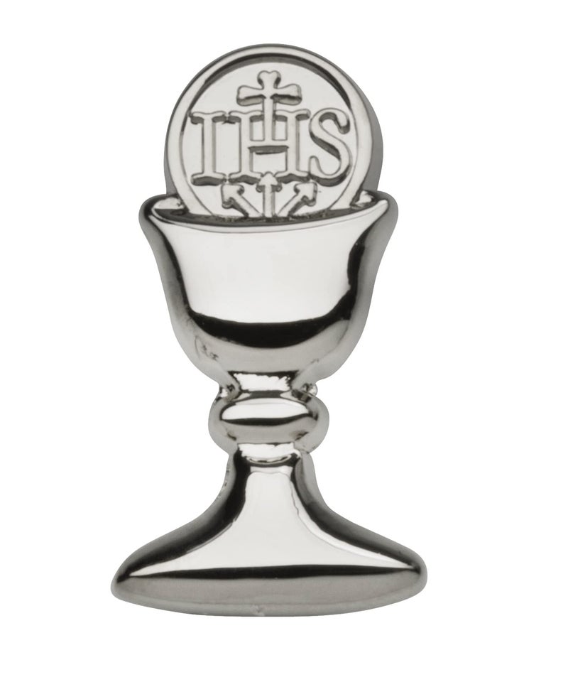 Precious Pieces First Communion Gift Chalice Tie or Lapel Pin for Boys (Silver Tone) - Image 1
