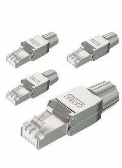 RJ45 Cat6A Connectors, Tool-Free Reusable Shielded Ethernet Termination Plugs for 23AWG SFTP UTP Cable, 10G Easy Internet Plug, Fast Field Installation (4 Pack)