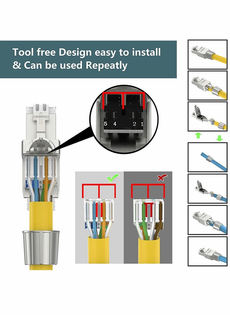 KASTWAVE - RJ45 Cat6A Connectors, Tool-Free Reusable Shielded Ethernet Termination Plugs for 23AWG SFTP UTP Cable, 10G Easy Internet Plug, Fast Field Installation (4 Pack) - Image 1