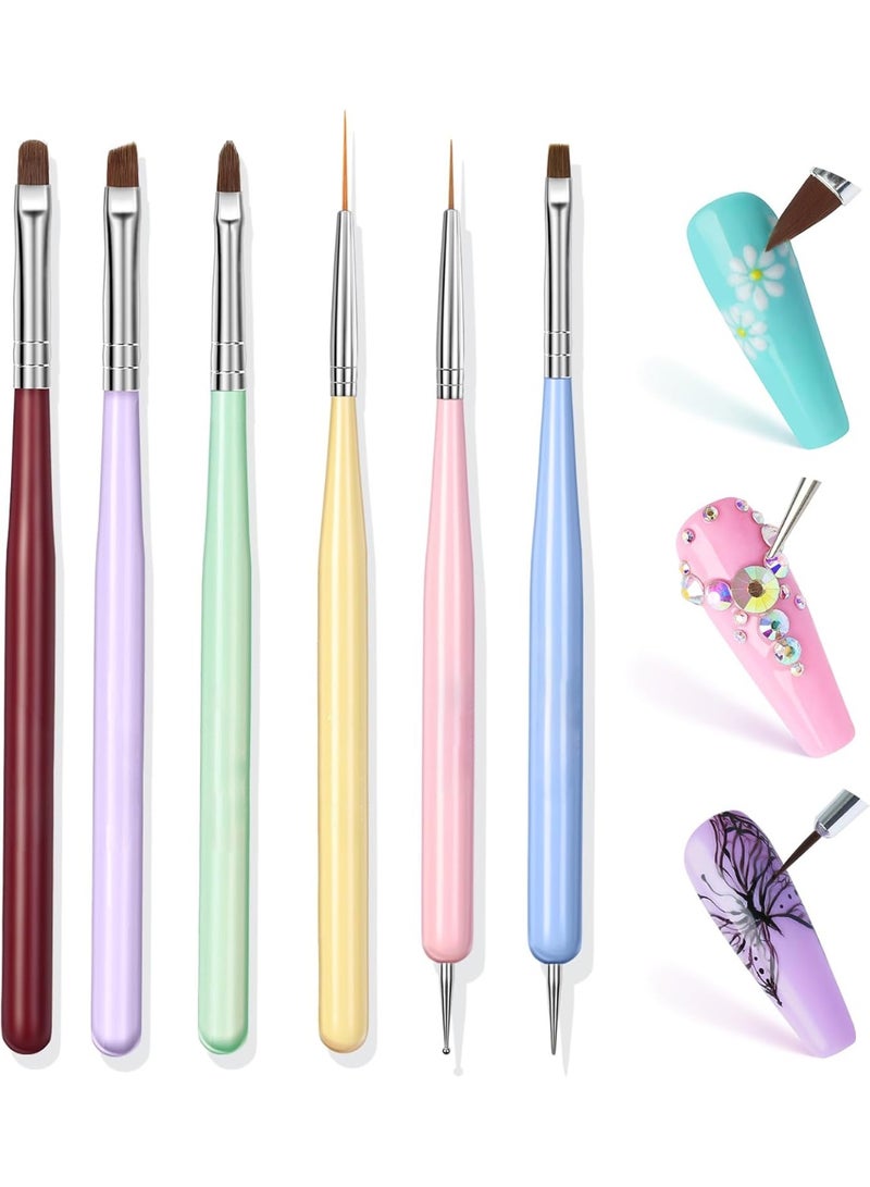 Nail Art Brushes Set Lofuanna 6Pcs Nail Tips Art Design Tools with Poly Extension Gel Brush, Nail Polish Brush, Carved Brush, Art Liner Brush and Dotting Pen, Acrylic Nail Brushes, Painting Drawing - Image 1