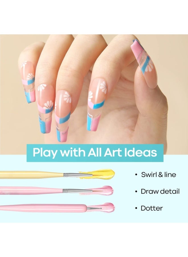 Nail Art Brushes Set Lofuanna 6Pcs Nail Tips Art Design Tools with Poly Extension Gel Brush, Nail Polish Brush, Carved Brush, Art Liner Brush and Dotting Pen, Acrylic Nail Brushes, Painting Drawing - Image 4