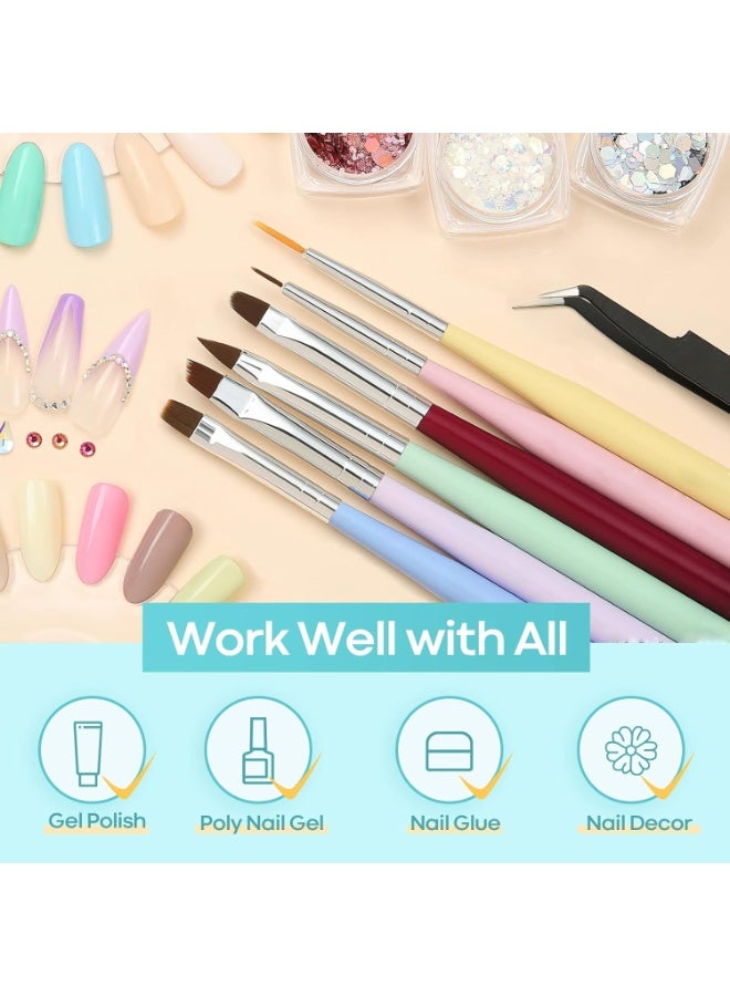 Nail Art Brushes Set Lofuanna 6Pcs Nail Tips Art Design Tools with Poly Extension Gel Brush, Nail Polish Brush, Carved Brush, Art Liner Brush and Dotting Pen, Acrylic Nail Brushes, Painting Drawing - Image 2
