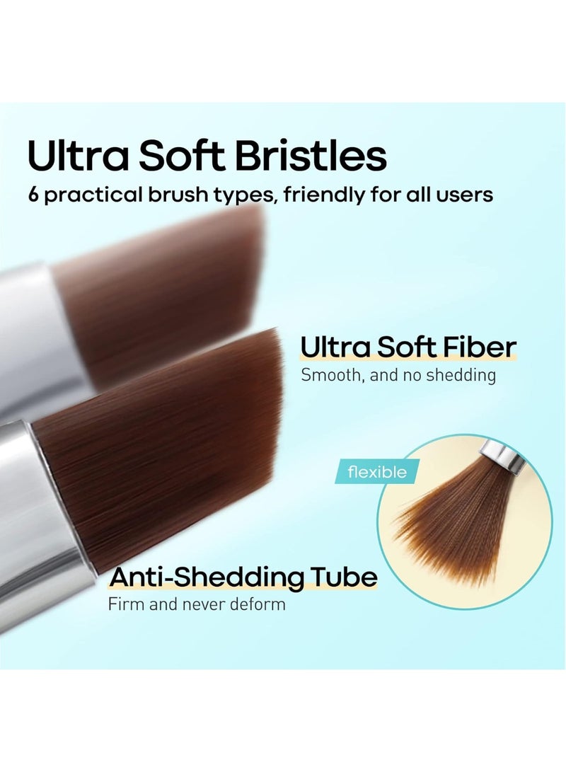 Nail Art Brushes Set Lofuanna 6Pcs Nail Tips Art Design Tools with Poly Extension Gel Brush, Nail Polish Brush, Carved Brush, Art Liner Brush and Dotting Pen, Acrylic Nail Brushes, Painting Drawing - Image 3