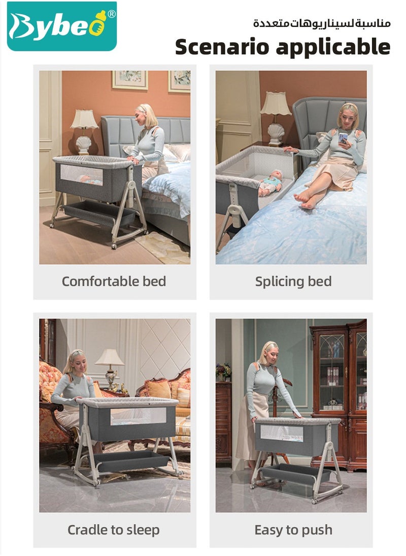 Bybeo 4-in-1 Baby Bedside Crib, Folding Baby Bassinet,Infant Cots, Portable Babies Bed Adjustable Infant Sleeper With Mosquito Net, Diaper Changing Table, Mattress & Storage Basket  - Image 3