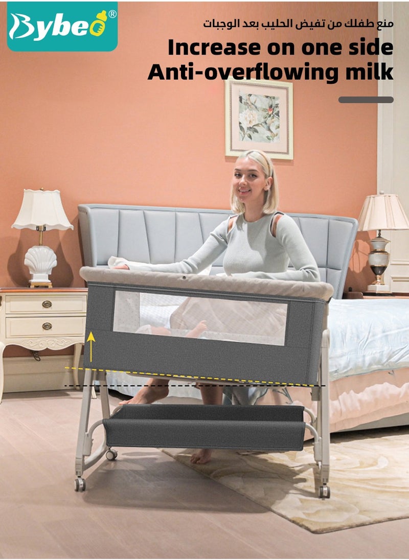 Bybeo - 4-in-1 Baby Bedside Crib, Folding Baby Bassinet,Infant Cots, Portable Babies Bed Adjustable Infant Sleeper With Mosquito Net, Diaper Changing Table, Mattress & Storage Basket - Image 1