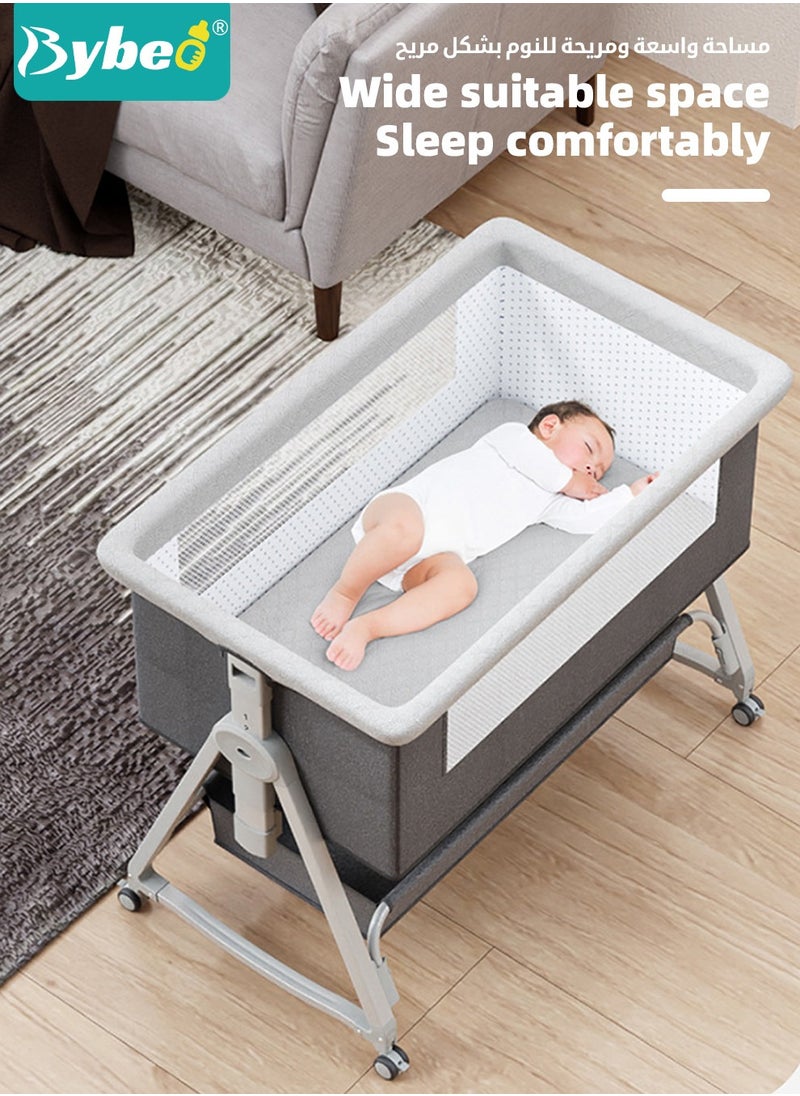 Bybeo - 4-in-1 Baby Bedside Crib, Folding Baby Bassinet,Infant Cots, Portable Babies Bed Adjustable Infant Sleeper With Mosquito Net, Diaper Changing Table, Mattress & Storage Basket - Image 1