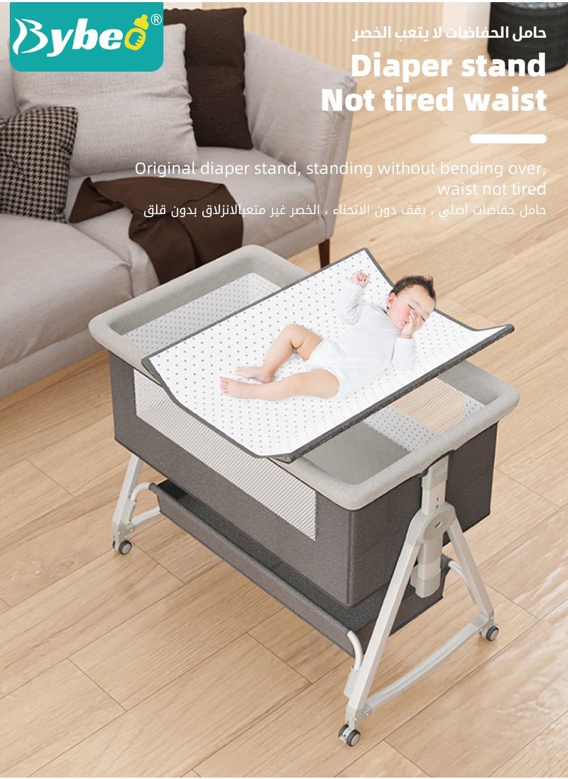 Bybeo - 4-in-1 Baby Bedside Crib, Folding Baby Bassinet,Infant Cots, Portable Babies Bed Adjustable Infant Sleeper With Mosquito Net, Diaper Changing Table, Mattress & Storage Basket - Image 1