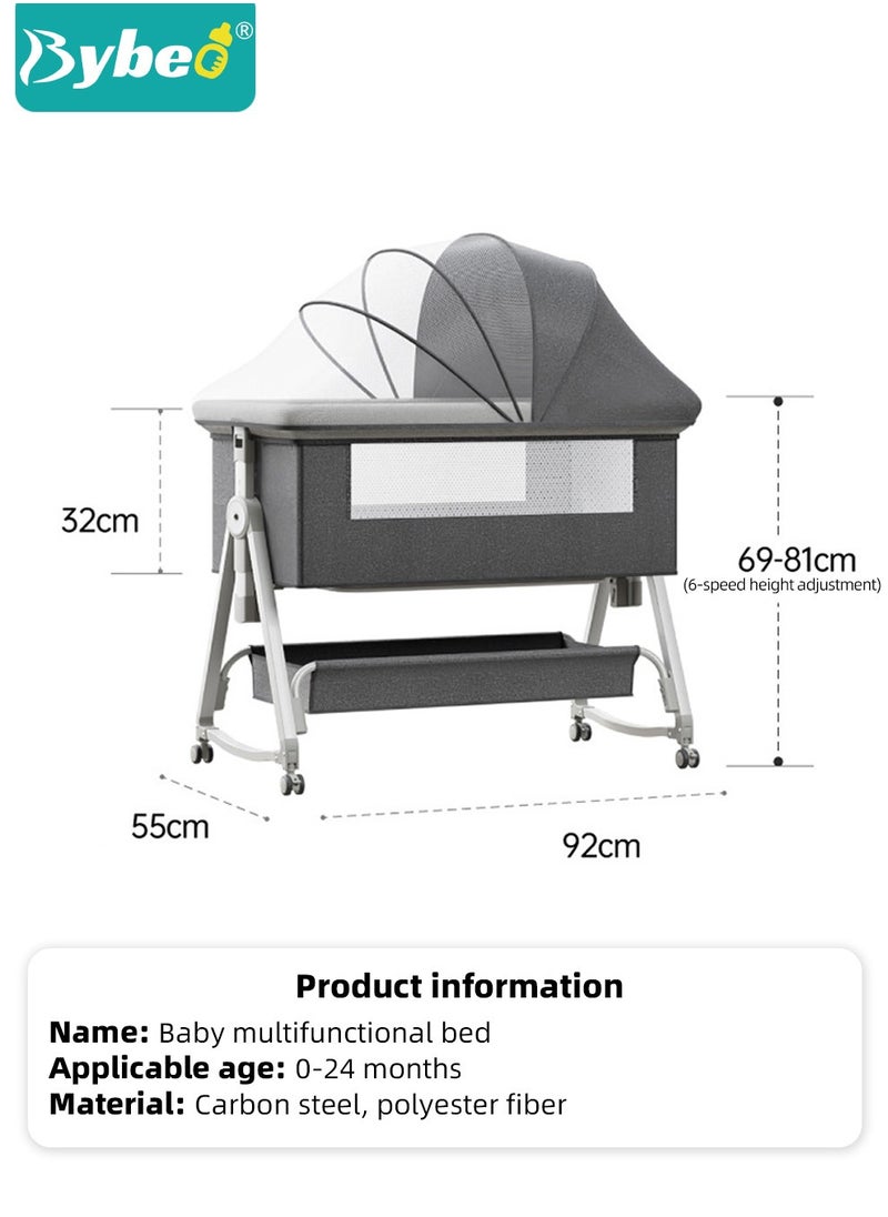 Bybeo - 4-in-1 Baby Bedside Crib, Folding Baby Bassinet,Infant Cots, Portable Babies Bed Adjustable Infant Sleeper With Mosquito Net, Diaper Changing Table, Mattress & Storage Basket - Image 1