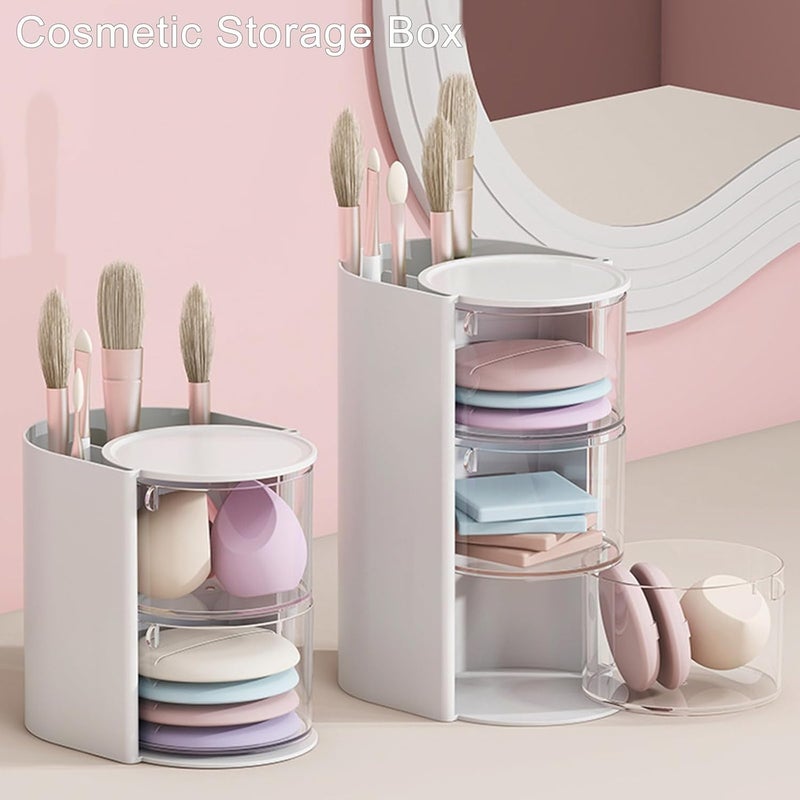 Elegant Makeup Brush and Puff Storage Box Multipurpose Cosmetics Organizers Home Accessory for Trendy Women Ladies Portable Makeup Case - Image 3