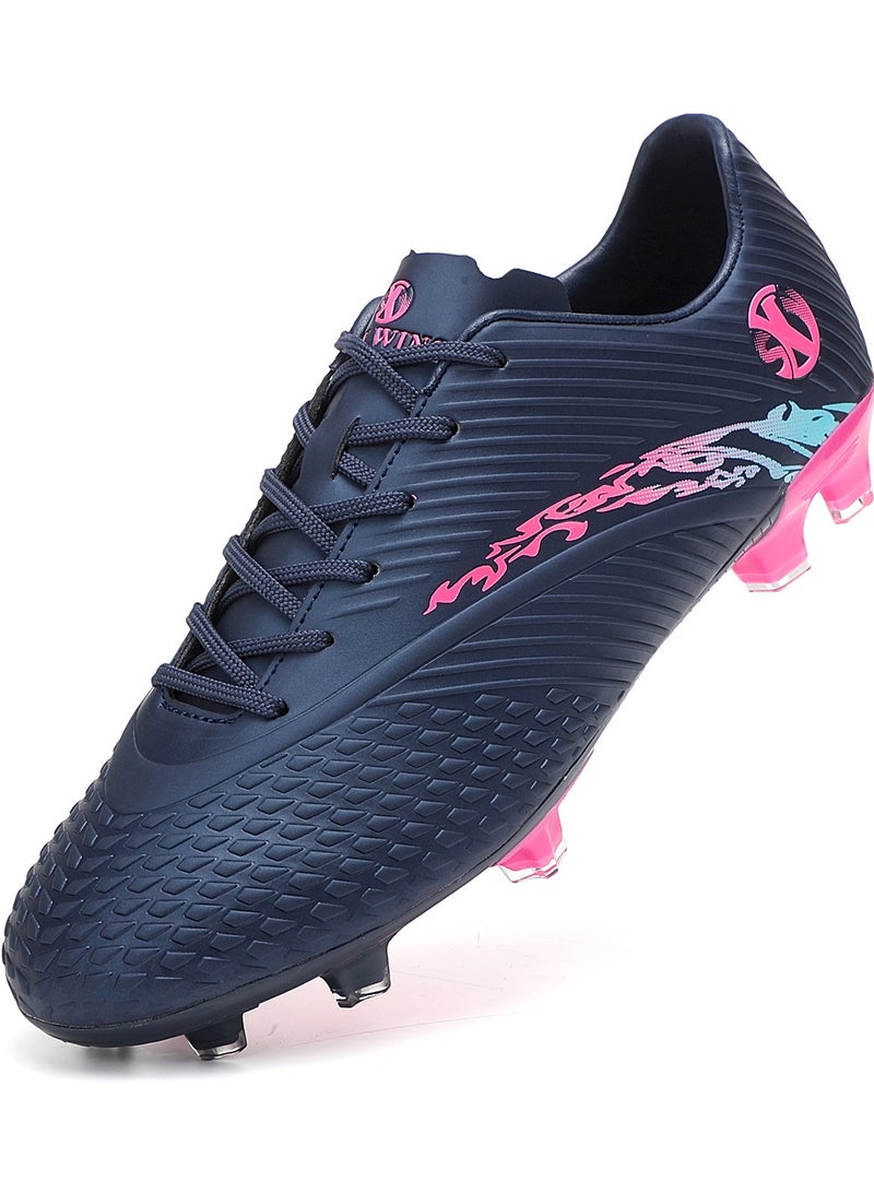 SKY WING Boy And Girl Soccer Shoes kids FG Sole Sport Shoes Flexible Athletic Outdoor Cleats Lace Up Light Weight Training Football Shoes Blue  - Image 1