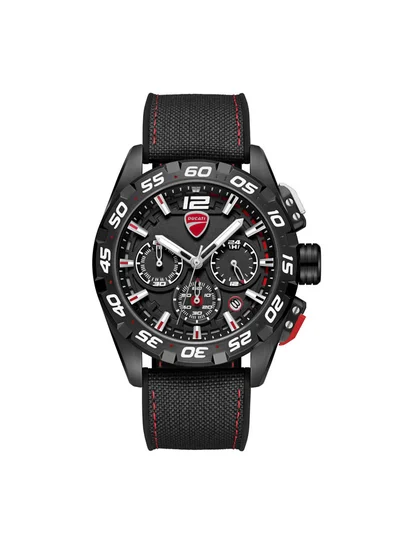 Ducati DT012 Black Dial Black Silicone-Nylon Strap Chronograph Watch for Men - 42mm