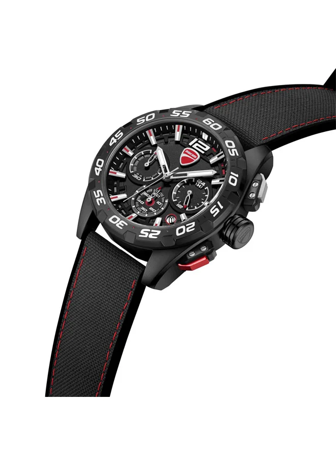 Ducati DT012 Black Dial Black Silicone-Nylon Strap Chronograph Watch for Men - 42mm