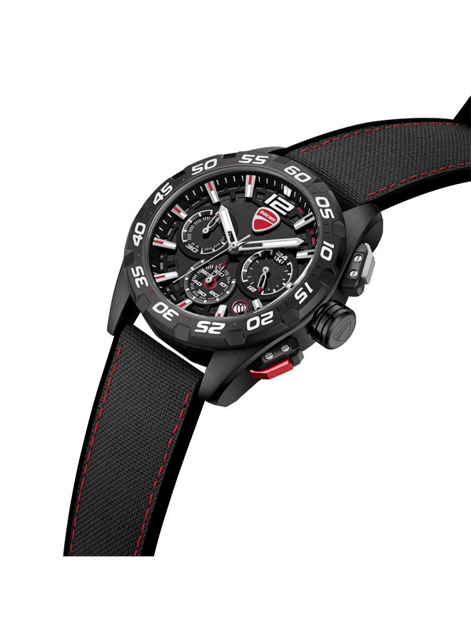 Ducati DT012 Black Dial Black Silicone-Nylon Strap Chronograph Watch for Men - 42mm - Image 2