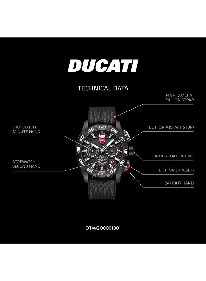 Ducati DT012 Black Dial Black Silicone-Nylon Strap Chronograph Watch for Men - 42mm - Image 5