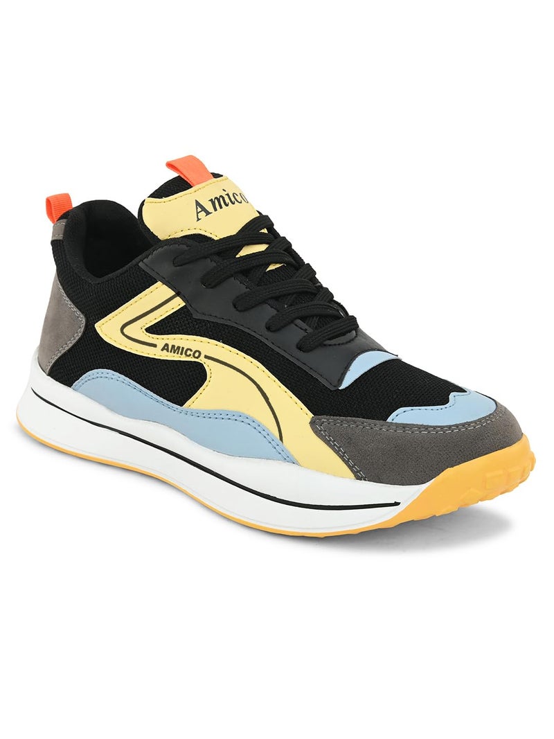 Amico Men Sports Running Shoes Size 6 | Black Yellow Lightweight Shoes | Comfortable Walking Gym Shoes | Stylish Sports Shoes for Men Active Footwear - Image 1