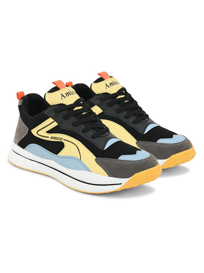 Amico Men Sports Running Shoes Size 6 | Black Yellow Lightweight Shoes | Comfortable Walking Gym Shoes | Stylish Sports Shoes for Men Active Footwear - Image 4