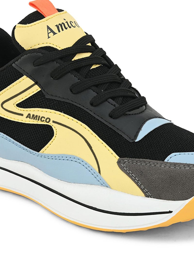Amico Men Sports Running Shoes Size 6 | Black Yellow Lightweight Shoes | Comfortable Walking Gym Shoes | Stylish Sports Shoes for Men Active Footwear - Image 3