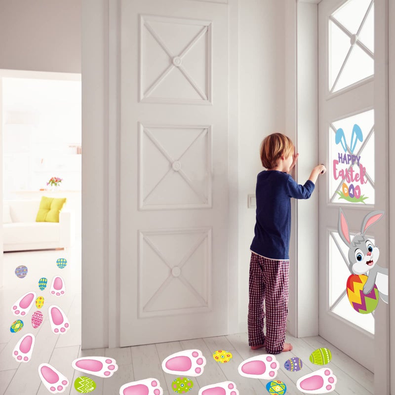 YOTNUS 110 Pcs Easter Bunny Footprint Stickers for Floor, Peel Without Leaving Traces, 14 PCS Rabbit Footprints, for Easter Decoration and Egg Hunting Games - Image 4