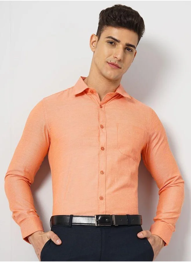 شركة المرآب الهندية Men Slim Fit Solid Full Sleeves Cutaway Collar Formal Shirt