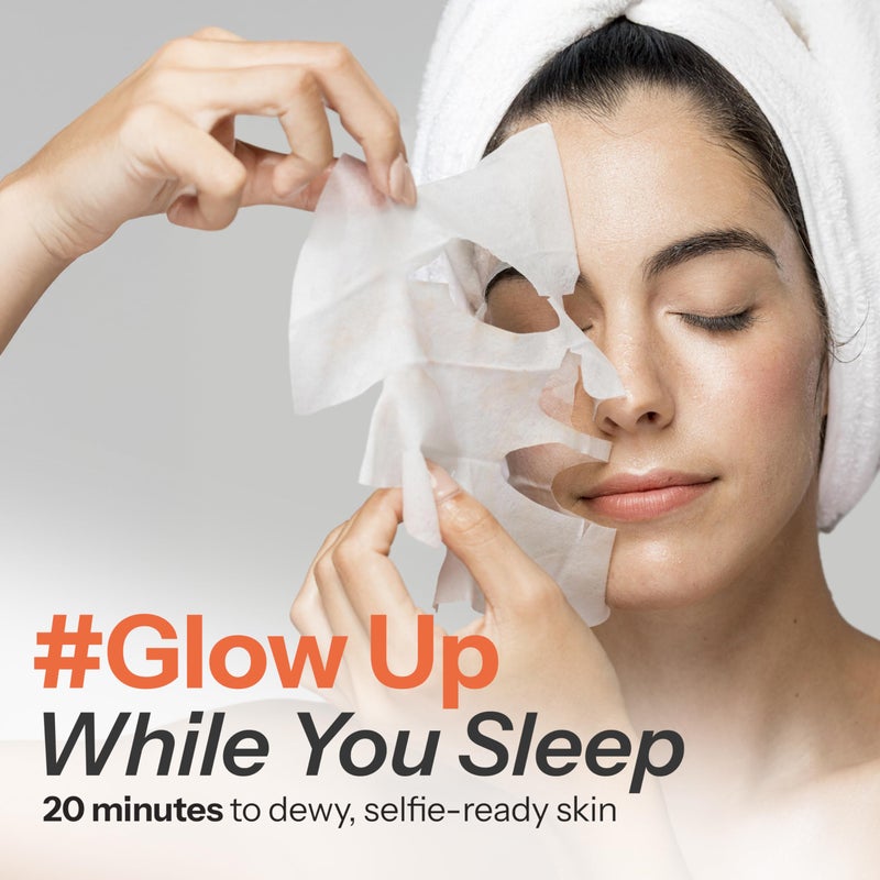 Skin 2.0 قناع الوجه من سكين 2.0 بفيتامين C والكولاجين - مضاد للشيخوخة، يقلل التجاعيد والبقع العمرية، مرطب ومغذي - مختبر من قبل أطباء الجلد، جمال نظيف، خالي من القسوة، لجميع أنواع البشرة - 5 أقنعة - Image 2