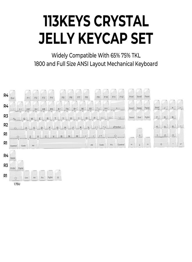 GMKWTL XVX White Keycaps, Crystal Jelly Keyboard Key caps OEM Profile Side Printed Keycap Set Compatible with 61/68/84/87/98/100 ANSI Layout MX Switches Mechanical Keyboard - Image 3