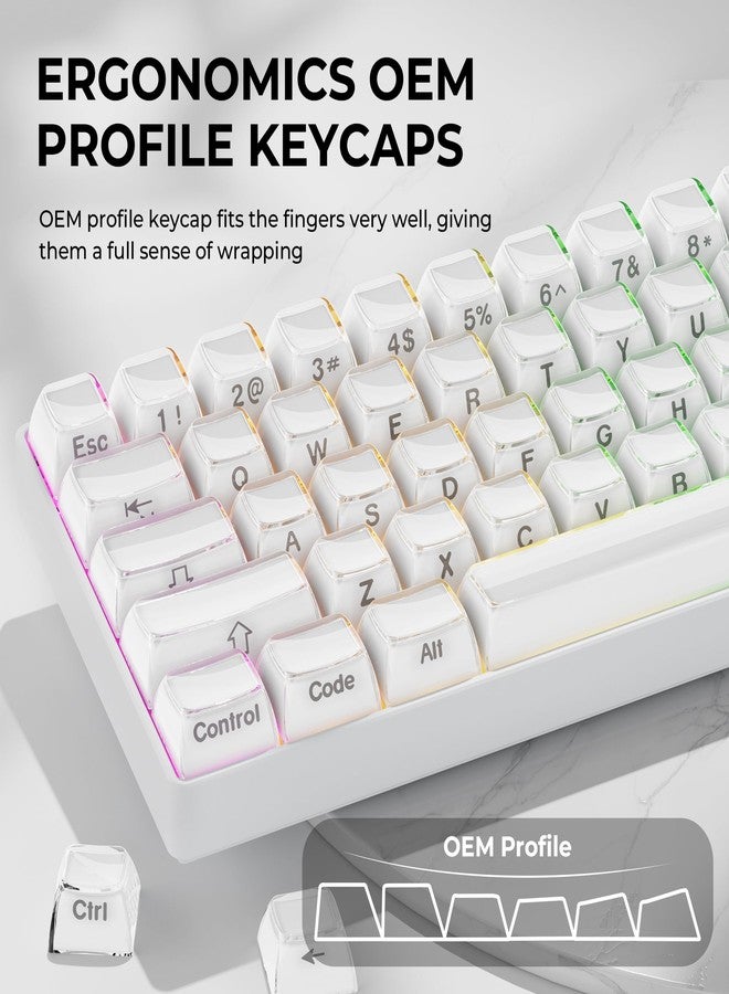 GMKWTL XVX White Keycaps, Crystal Jelly Keyboard Key caps OEM Profile Side Printed Keycap Set Compatible with 61/68/84/87/98/100 ANSI Layout MX Switches Mechanical Keyboard - Image 5