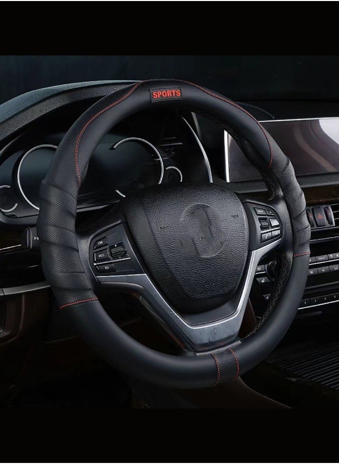 SPORT Premium Car Steering Wheel Cover Comfortable Non-Slip Sport Style,Universal Fit For Most Cars 14.5 Inches(37cm) Black 