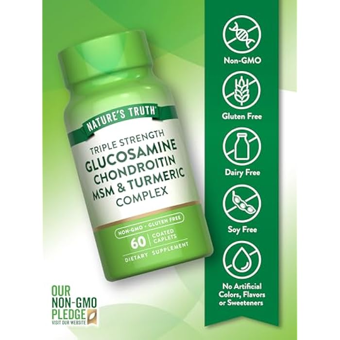 Nature's Truth Glucosamine Chondroitin MSM Complex | 60 Caplets | with Turmeric | Triple Strength Formula | Non-GMO and Gluten Free Supplement - Image 3