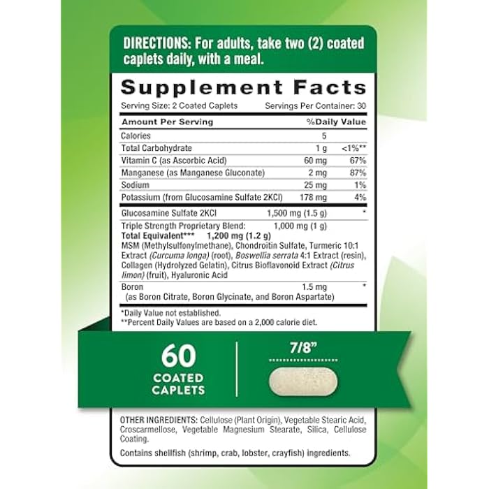 Nature's Truth Glucosamine Chondroitin MSM Complex | 60 Caplets | with Turmeric | Triple Strength Formula | Non-GMO and Gluten Free Supplement - Image 2