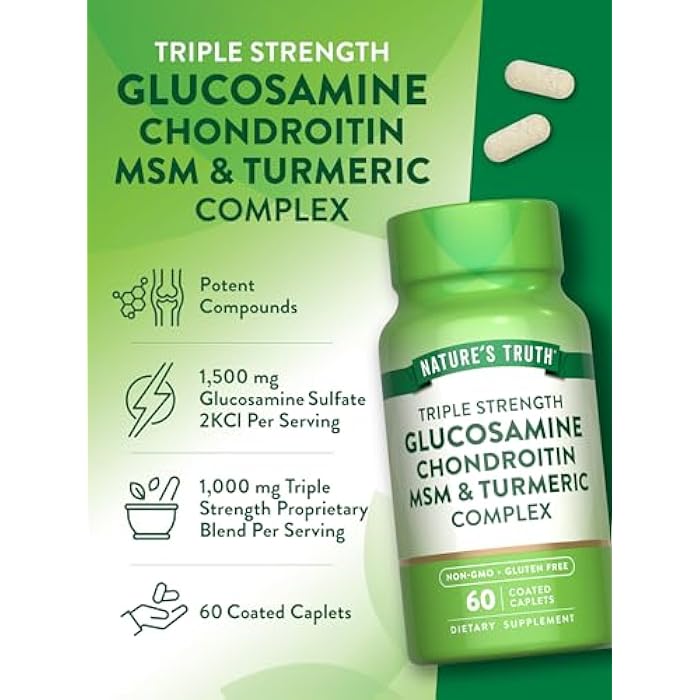 Nature's Truth Glucosamine Chondroitin MSM Complex | 60 Caplets | with Turmeric | Triple Strength Formula | Non-GMO and Gluten Free Supplement - Image 5
