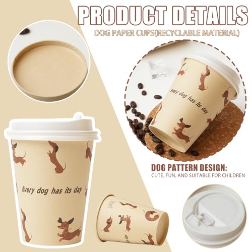 VIVAVENTURE 12 OZ 25 Pack Disposable Cups Paper Coffee Cups with Lids, Disposable Paper Cups for Cold/Hot Drinks, Eco-friendly Leak-Proof To Go Drinking Cups for Office Party Home Picnic & Travel (Dachshund Dog) - Image 4