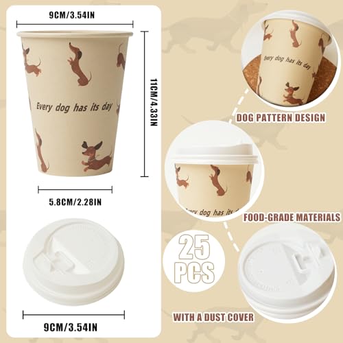 VIVAVENTURE 12 OZ 25 Pack Disposable Cups Paper Coffee Cups with Lids, Disposable Paper Cups for Cold/Hot Drinks, Eco-friendly Leak-Proof To Go Drinking Cups for Office Party Home Picnic & Travel (Dachshund Dog) - Image 3