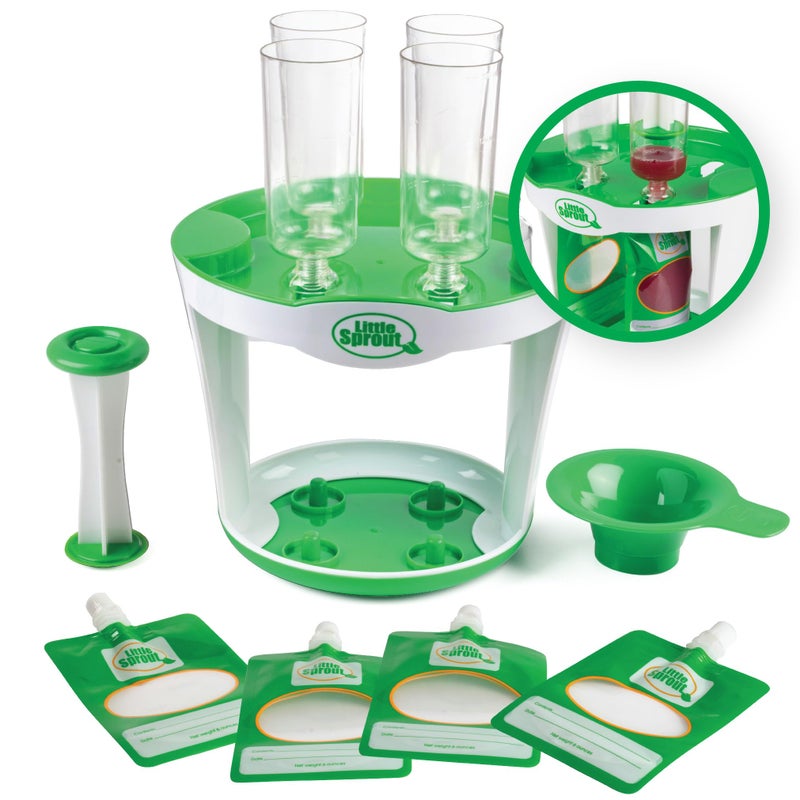 Sprout Cups Baby Food Maker for Infants & Toddlers (11 Piece Set)- 4 6oz Food Squeeze Purees at Once w/Fill Station, Pouches, Funnel, Tubes & Plunger- Dishwasher Safe & BPA Free for Semi-Solid Food, Gift - Image 1