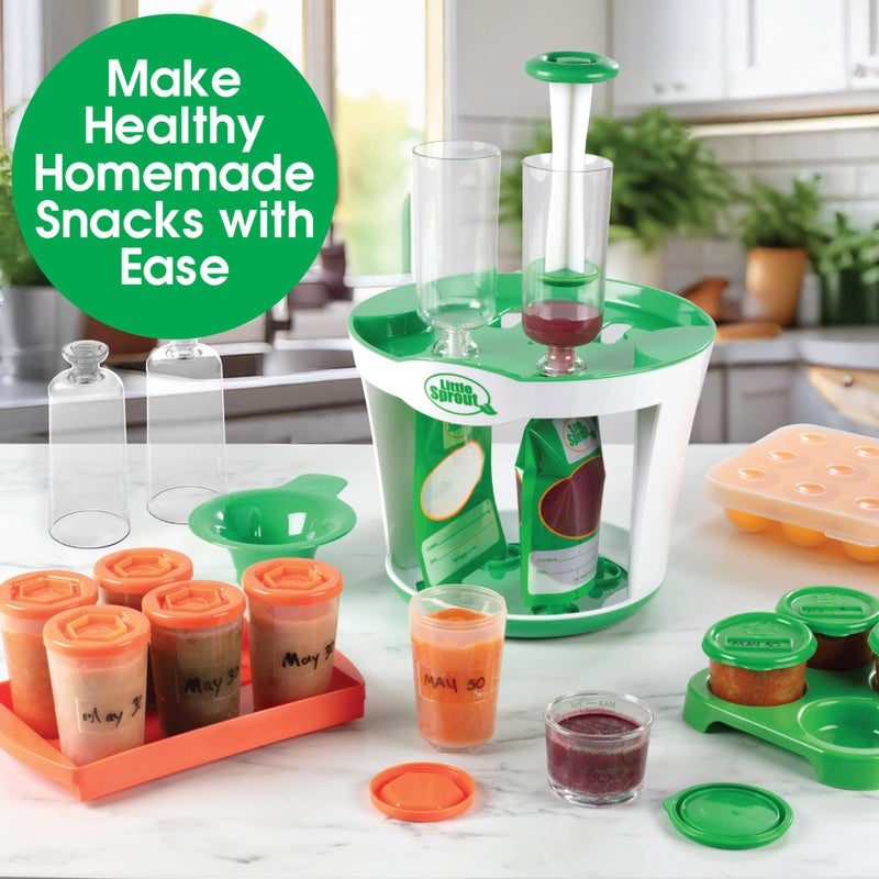 Sprout Cups Baby Food Maker for Infants & Toddlers (11 Piece Set)- 4 6oz Food Squeeze Purees at Once w/Fill Station, Pouches, Funnel, Tubes & Plunger- Dishwasher Safe & BPA Free for Semi-Solid Food, Gift - Image 5