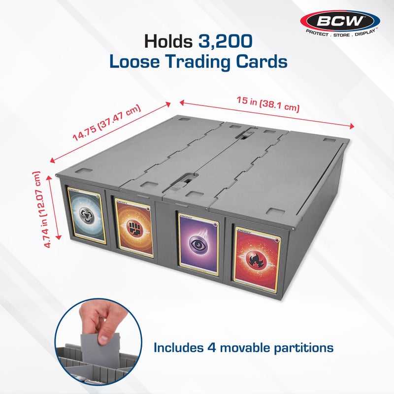 BCW Collectible Card Bin - Single Gray | Storage Box for Trading Cards | Holds 3200 Cards | Includes 4 Card Storage Partitions | Loose Trading Card Storage for Pokemon, MTG, and Sports Cards - Image 3
