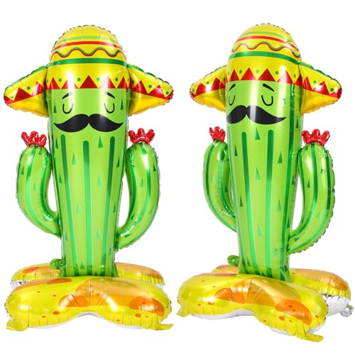 Hungdao 2 Pack Inflatable 50 Cactus Toy Mexican Fiesta Themed Party Decorations Cinco De Mayo Prop Wearing Sombreros Cactus Decor for Mexican Taco Party Hawaiian Themed Party Supplies - Image 1