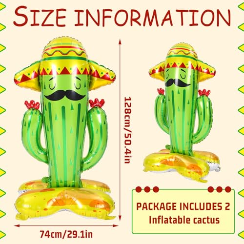 Hungdao 2 Pack Inflatable 50 Cactus Toy Mexican Fiesta Themed Party Decorations Cinco De Mayo Prop Wearing Sombreros Cactus Decor for Mexican Taco Party Hawaiian Themed Party Supplies - Image 5