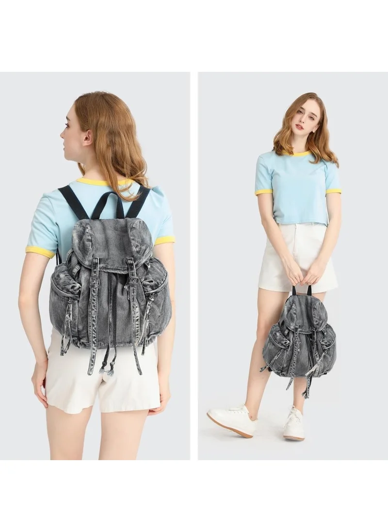 برشلونة Denim Jeans Fabric Women's Backpack 3217