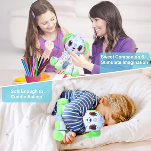 DRAWMYTOY Coloring Plush Toy with 12 Washable Markers for Little Girls Doodle Dolls Arts and Crafts Soft DIY Washable Doodle Stuffed Animal Toy for Kids Ages 46 Birthday Green Puppy - Image 5