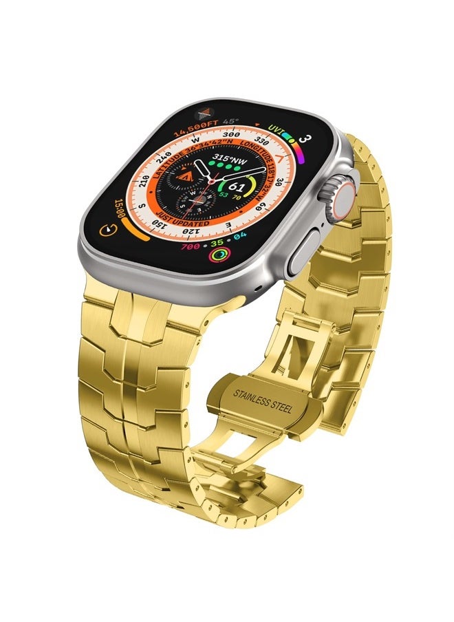 WINGLE - Compatible for Apple Watch Ultra Band 49mm 45mm 44mm 42mm Series 8 Series 7 Men, Metal Band Stainless Steel Strap Wristband for Apple iWatch Series 8 7 SE 6 5 4 3 2 1 Bracelet, Gold - Image 1
