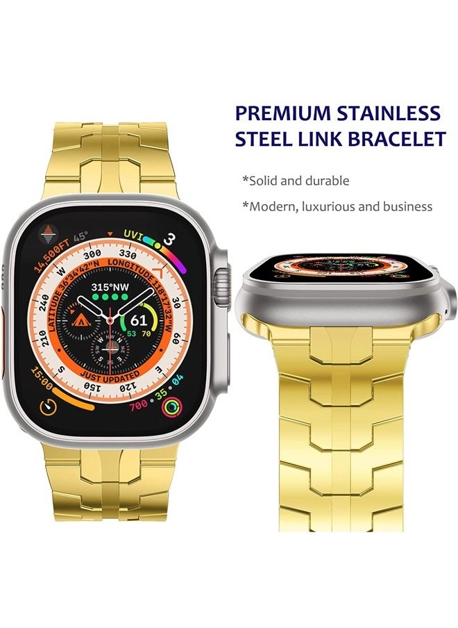 WINGLE - Compatible for Apple Watch Ultra Band 49mm 45mm 44mm 42mm Series 8 Series 7 Men, Metal Band Stainless Steel Strap Wristband for Apple iWatch Series 8 7 SE 6 5 4 3 2 1 Bracelet, Gold - Image 1