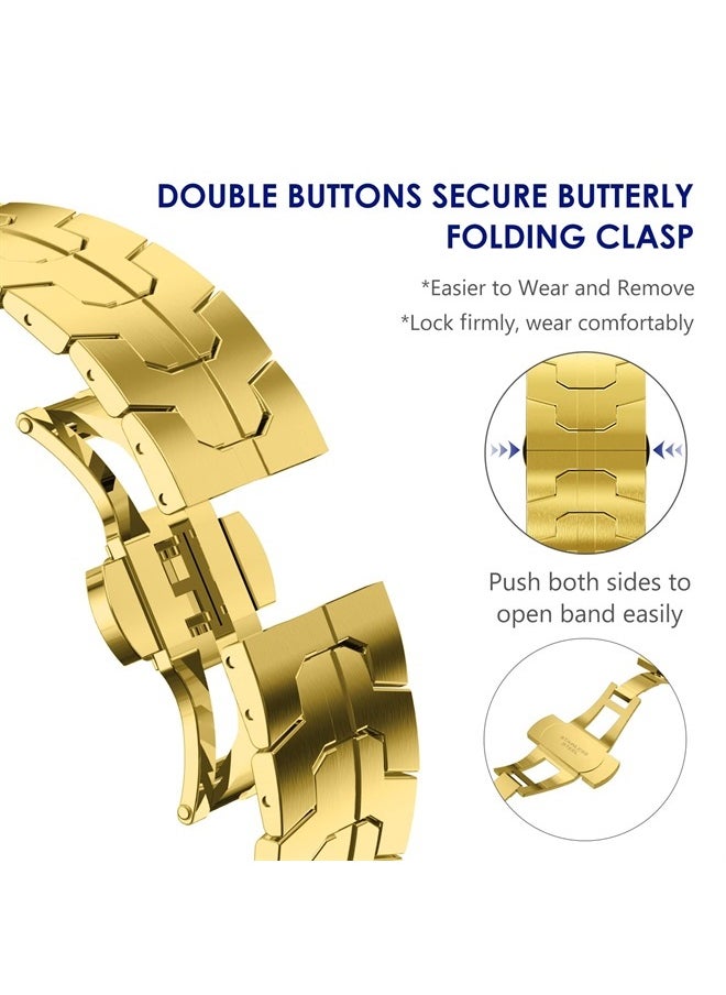 WINGLE - Compatible for Apple Watch Ultra Band 49mm 45mm 44mm 42mm Series 8 Series 7 Men, Metal Band Stainless Steel Strap Wristband for Apple iWatch Series 8 7 SE 6 5 4 3 2 1 Bracelet, Gold - Image 1