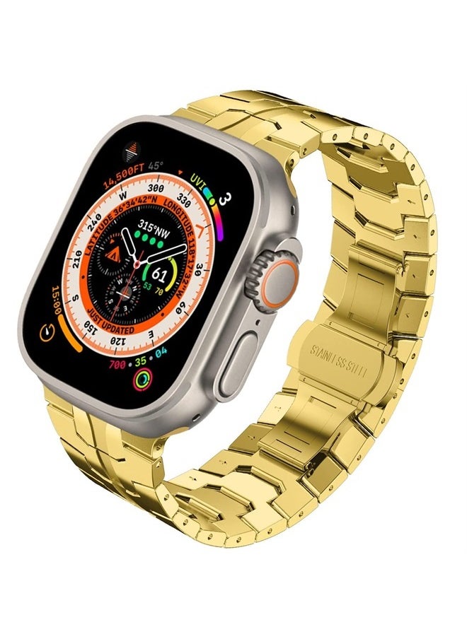 WINGLE - Compatible for Apple Watch Ultra Band 49mm 45mm 44mm 42mm Series 8 Series 7 Men, Metal Band Stainless Steel Strap Wristband for Apple iWatch Series 8 7 SE 6 5 4 3 2 1 Bracelet, Gold - Image 1